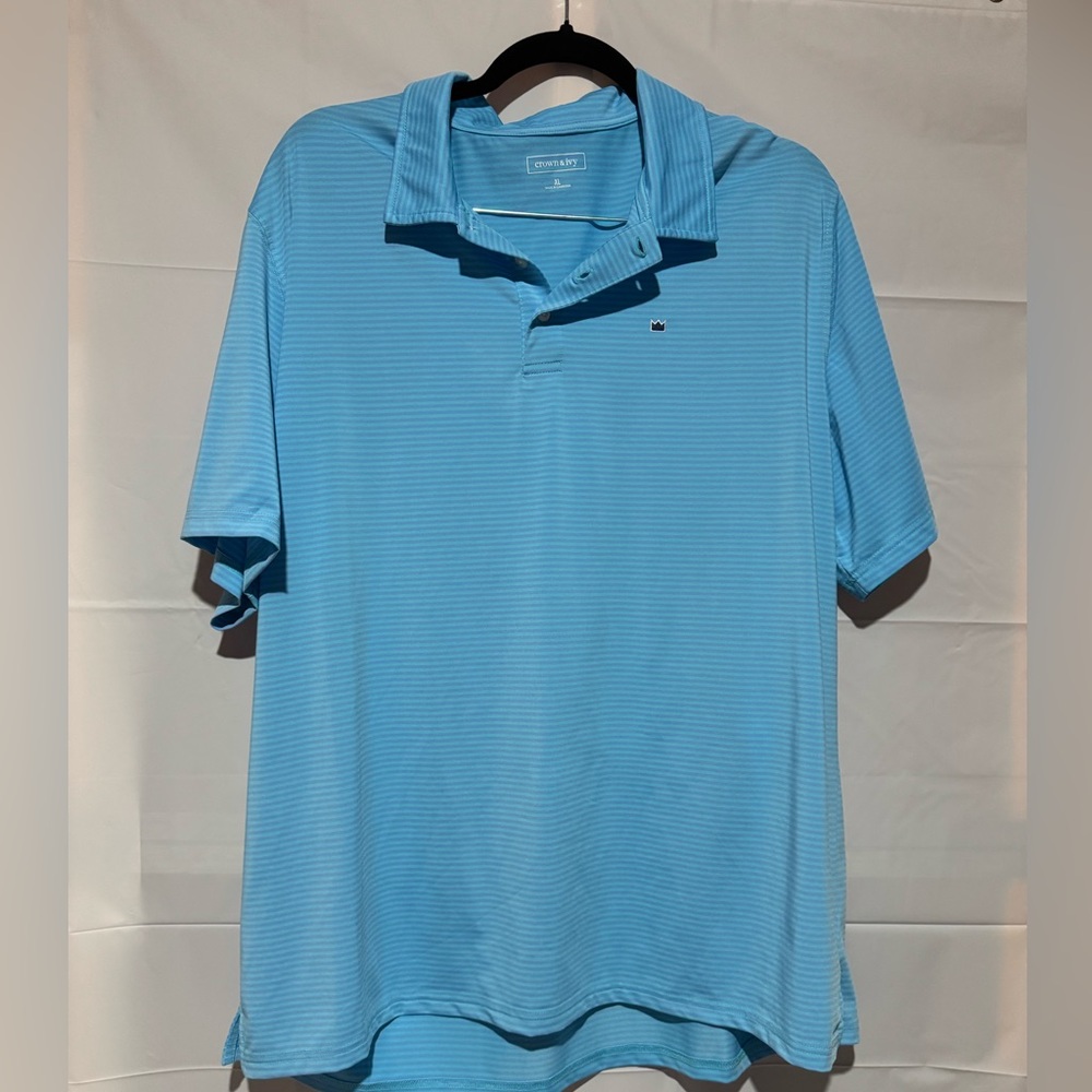 Crown & Ivy Men's Blue Striped Polo Shirt Size X-Large Performance Wicking New